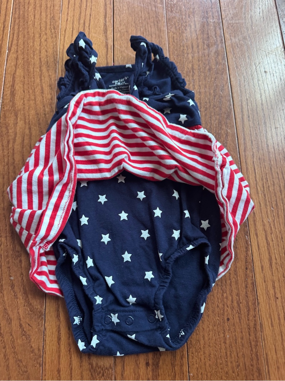 Carter's Navy Red & White Stripe Dress Onesie (18 M) - Picture 2 of 3